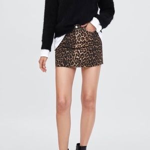 Zara Leopard Denim Skirt